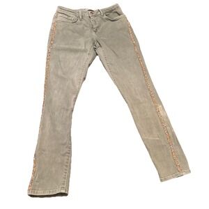 Zara Z1975 Denim Women's Size 8 Green Jeans with Glitter Side Stripes – Slim Fit